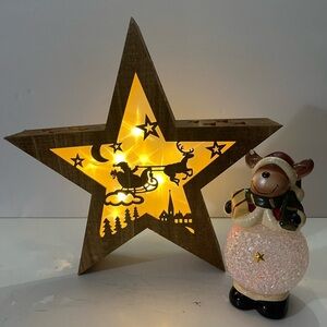 Rustic Brown Star Light with Reindeer Figurine
